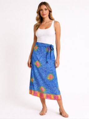 Surface Blue Batik Wrap Skirt Tie Waist Lightweight Resort NWT OSFM